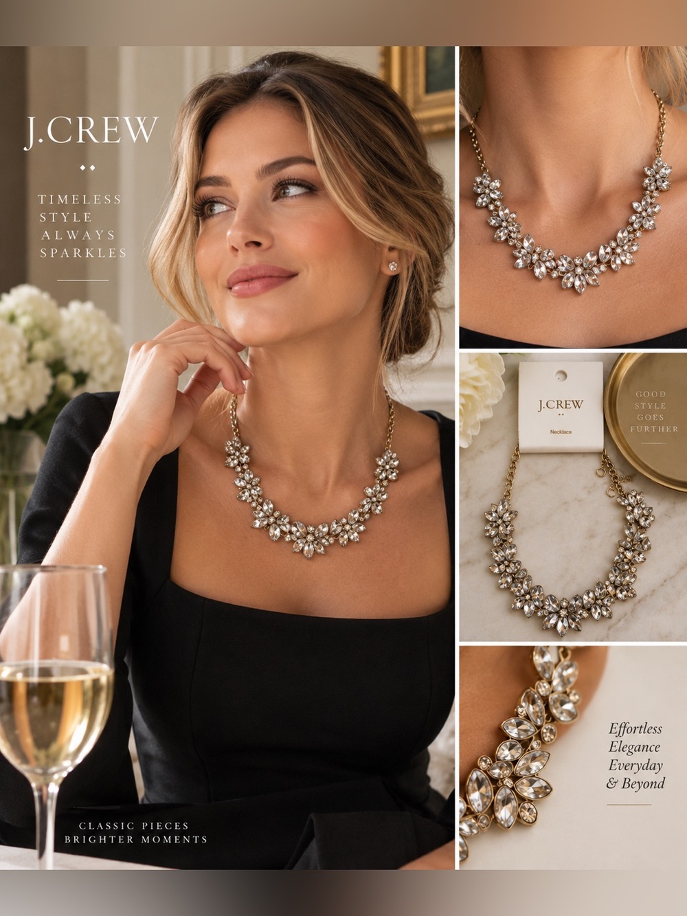 NWT J.Crew Crystal Floral Leaf Statement Necklace Rare